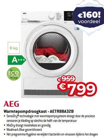 Promoties Aeg warmtepompdroogkast - aetr88a32b - AEG - Geldig van 03/01/2024 tot 31/01/2024 bij Exellent