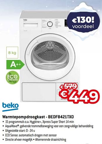 Promotions Beko warmtepompdroogkast - bedf8421txo - Beko - Valide de 03/01/2024 à 31/01/2024 chez Exellent