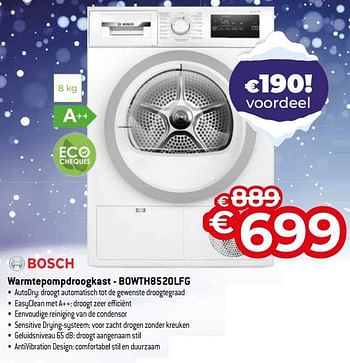 Promoties Bosch warmtepompdroogkast - bowth8520lfg - Bosch - Geldig van 03/01/2024 tot 31/01/2024 bij Exellent