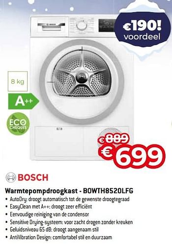 Promotions Bosch warmtepompdroogkast - bowth8520lfg - Bosch - Valide de 03/01/2024 à 31/01/2024 chez Exellent
