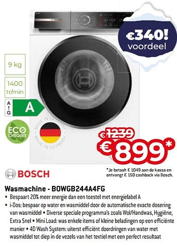 Promoties Bosch wasmachine - bowgb244a4fg - Bosch - Geldig van 03/01/2024 tot 31/01/2024 bij Exellent