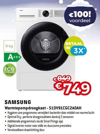 Promoties Samsung warmtepompdroogkast - s1dv91cgc2a0ah - Samsung - Geldig van 03/01/2024 tot 31/01/2024 bij Exellent