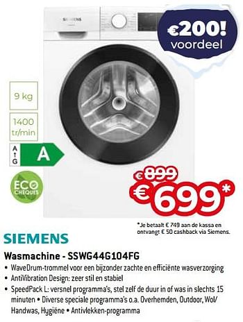Promotions Siemens wasmachine - sswg44g104fg - Siemens - Valide de 03/01/2024 à 31/01/2024 chez Exellent