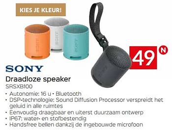 Promoties Sony draadloze speaker srsxb100 - Sony - Geldig van 03/01/2024 tot 31/01/2024 bij Selexion