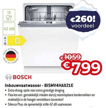 Promoties Bosch inbouwvaatwasser - bismv4hax21e - Bosch - Geldig van 03/01/2024 tot 31/01/2024 bij Exellent