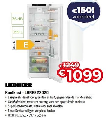Promoties Liebherr koelkast - lbre522020 - Liebherr - Geldig van 03/01/2024 tot 31/01/2024 bij Exellent