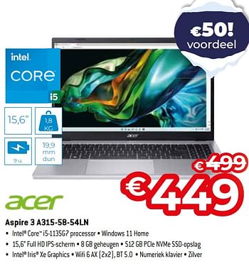 Promotions Acer aspire 3 a315-58-54ln - Acer - Valide de 03/01/2024 à 31/01/2024 chez Exellent