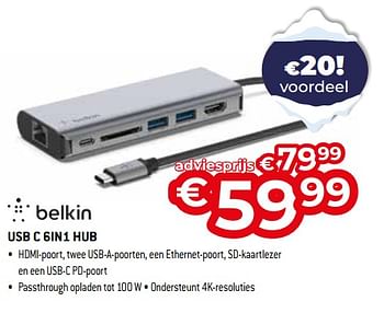 Promoties Belkin usb c 6in1 hub - BELKIN - Geldig van 03/01/2024 tot 31/01/2024 bij Exellent