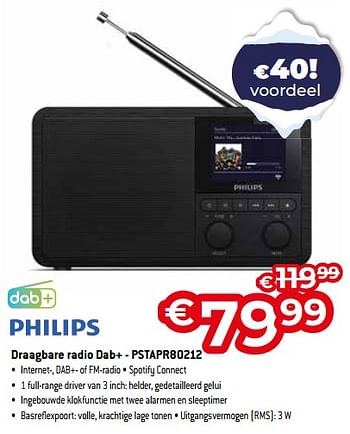 Promoties Philips draagbare radio dab+ - pstapr80212 - Philips - Geldig van 03/01/2024 tot 31/01/2024 bij Exellent