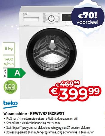 Promoties Beko wasmachine - bewtv8716xbwst - Beko - Geldig van 03/01/2024 tot 31/01/2024 bij Exellent