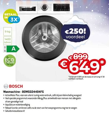 Promoties Bosch wasmachine - bowgg04404fg - Bosch - Geldig van 03/01/2024 tot 31/01/2024 bij Exellent