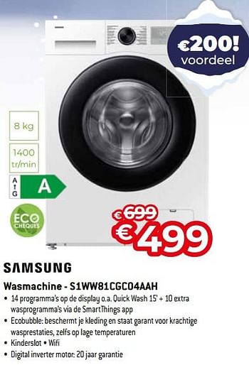 Promotions Samsung wasmachine - s1ww81cgc04aah - Samsung - Valide de 03/01/2024 à 31/01/2024 chez Exellent
