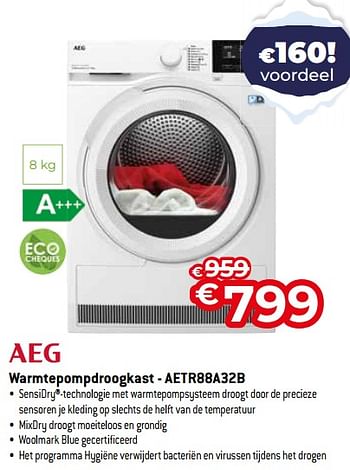 Promotions Aeg warmtepompdroogkast - aetr88a32b - AEG - Valide de 03/01/2024 à 31/01/2024 chez Exellent