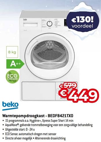 Promotions Beko warmtepompdroogkast - bedf8421txo - Beko - Valide de 03/01/2024 à 31/01/2024 chez Exellent
