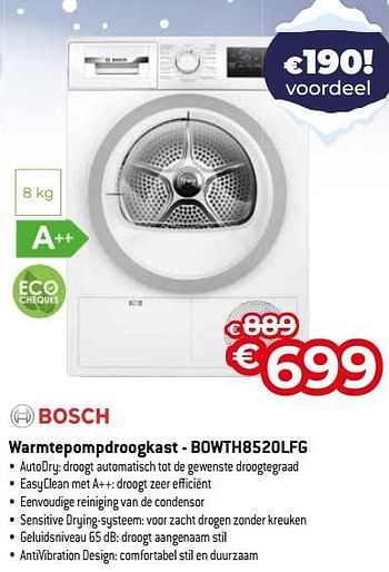 Promoties Bosch warmtepompdroogkast - bowth8520lfg - Bosch - Geldig van 03/01/2024 tot 31/01/2024 bij Exellent