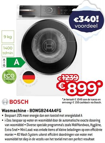 Promoties Bosch wasmachine - bowgb244a4fg - Bosch - Geldig van 03/01/2024 tot 31/01/2024 bij Exellent