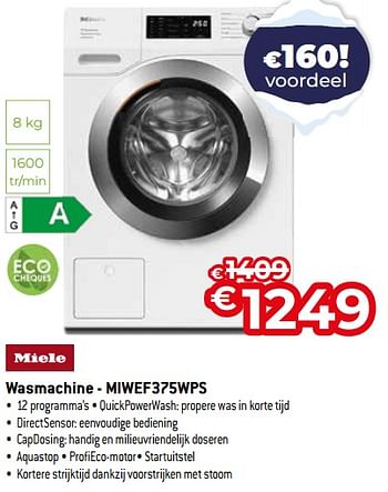 Promoties Miele wasmachine - miwef375wps - Miele - Geldig van 03/01/2024 tot 31/01/2024 bij Exellent