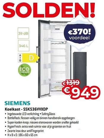 Promoties Siemens koelkast - ssks36vvxdp - Siemens - Geldig van 03/01/2024 tot 31/01/2024 bij Exellent