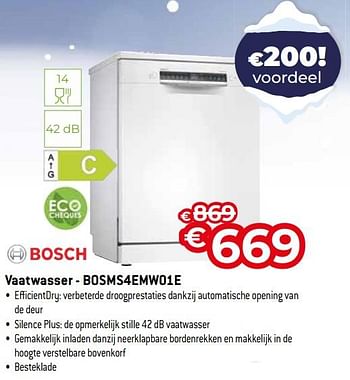 Promoties Bosch vaatwasser - bosms4emw01e - Bosch - Geldig van 03/01/2024 tot 31/01/2024 bij Exellent