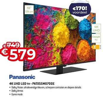 Promoties Panasonic 4k uhd led tv - patx55mx700e - Panasonic - Geldig van 03/01/2024 tot 31/01/2024 bij Exellent
