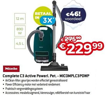 Promoties Miele complete c3 active powerl. pet. - micomplc3powp - Miele - Geldig van 03/01/2024 tot 31/01/2024 bij Exellent