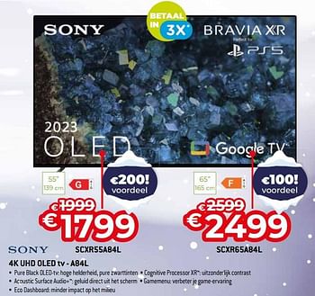 Promoties Sony 4k uhd oled tv - scxr55a84l - Sony - Geldig van 03/01/2024 tot 31/01/2024 bij Exellent