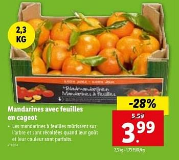 Promotions Mandarines avec feuilles en cageot - Produit maison - Lidl - Valide de 10/01/2024 à 16/01/2024 chez Lidl