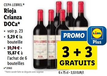Promotions Rioja crianza doca - Vins rouges - Valide de 10/01/2024 à 16/01/2024 chez Lidl