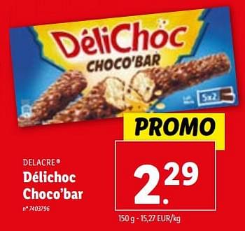 Promotions Délichoc choco`bar - Delacre - Valide de 10/01/2024 à 16/01/2024 chez Lidl