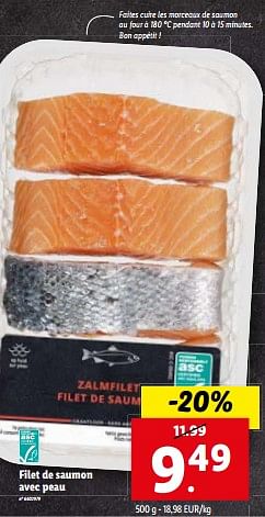 Promotions Filet de saumon avec peau - Produit maison - Lidl - Valide de 10/01/2024 à 16/01/2024 chez Lidl