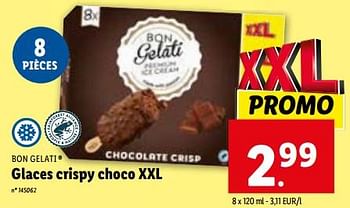 Promotions Glaces crispy choco xxl - Bon Gelati - Valide de 10/01/2024 à 16/01/2024 chez Lidl