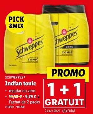 Promotions Indian tonic - Schweppes - Valide de 10/01/2024 à 16/01/2024 chez Lidl