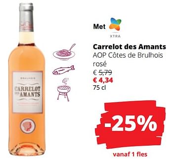 Promoties Carrelot des amants aop côtes de brulhois rosé - Rosé wijnen - Geldig van 04/01/2024 tot 17/01/2024 bij Spar (Colruytgroup)