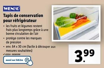 Promotions Tapis de conservation pour réfrigérateur - Wenko - Valide de 10/01/2024 à 16/01/2024 chez Lidl