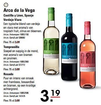 Promoties Arco de la vega castilla y léon, spanje verdejo viura - Witte wijnen - Geldig van 04/01/2024 tot 27/01/2024 bij Sligro