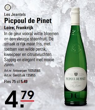 Promoties Les jeantels picpoul de pinet loire, frankrijk - Witte wijnen - Geldig van 04/01/2024 tot 27/01/2024 bij Sligro