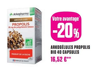 Promotions Arkogélules propolis bio - Arkopharma - Valide de 02/01/2024 à 31/01/2024 chez Medi-Market