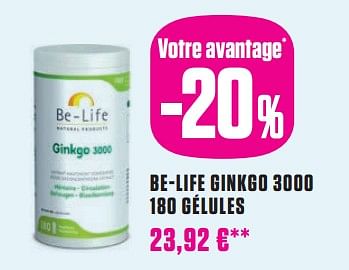 Promotions Be-life ginkgo 3000 - Be-life - Valide de 02/01/2024 à 31/01/2024 chez Medi-Market