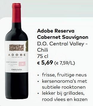 Promoties Adobe reserva cabernet sauvignon d.o. central valley - chili - Rode wijnen - Geldig van 03/01/2024 tot 30/01/2024 bij Bioplanet