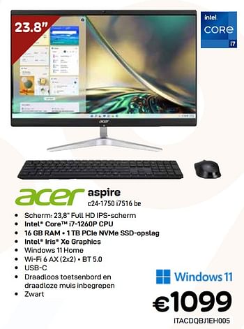 Promoties Acer aspire c24-1750 i7516 be - Acer - Geldig van 03/01/2024 tot 31/01/2024 bij Compudeals