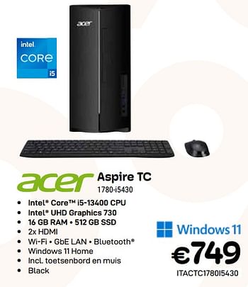 Promoties Acer aspire tc 1780-i5430 - Acer - Geldig van 03/01/2024 tot 31/01/2024 bij Compudeals