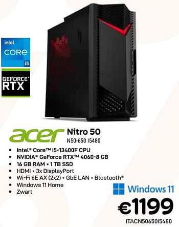Promoties Acer nitro 50 n50-650 i5480 - Acer - Geldig van 03/01/2024 tot 31/01/2024 bij Compudeals