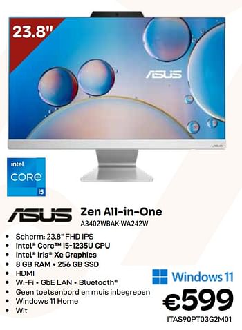 Promoties Asus zen all-in-one a3402wbak-wa242w - Asus - Geldig van 03/01/2024 tot 31/01/2024 bij Compudeals