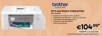Promoties Brother all in one ecopro inkjet printer mfc-j4340dwe - Brother - Geldig van 03/01/2024 tot 31/01/2024 bij Compudeals