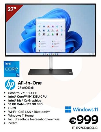 Promoties Hp all-in-one 27-cr0000nb - HP - Geldig van 03/01/2024 tot 31/01/2024 bij Compudeals