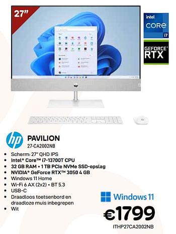 Promoties Hp pavilion all-in-one 27-ca2002nb - HP - Geldig van 03/01/2024 tot 31/01/2024 bij Compudeals