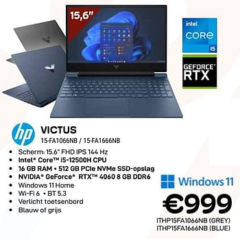 Promoties Hp victus 15-fa1066nb - HP - Geldig van 03/01/2024 tot 31/01/2024 bij Compudeals