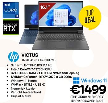 Promoties Hp victus 16-r0046nb - HP - Geldig van 03/01/2024 tot 31/01/2024 bij Compudeals