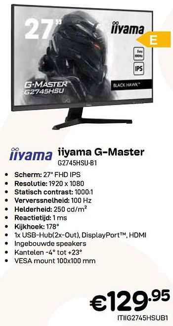 Promoties Iiyama g-master g2745hsu-b1 - Iiyama - Geldig van 03/01/2024 tot 31/01/2024 bij Compudeals