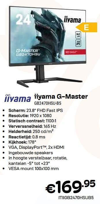 Promoties Iiyama g-master gb2470hsu-b5 - Iiyama - Geldig van 03/01/2024 tot 31/01/2024 bij Compudeals